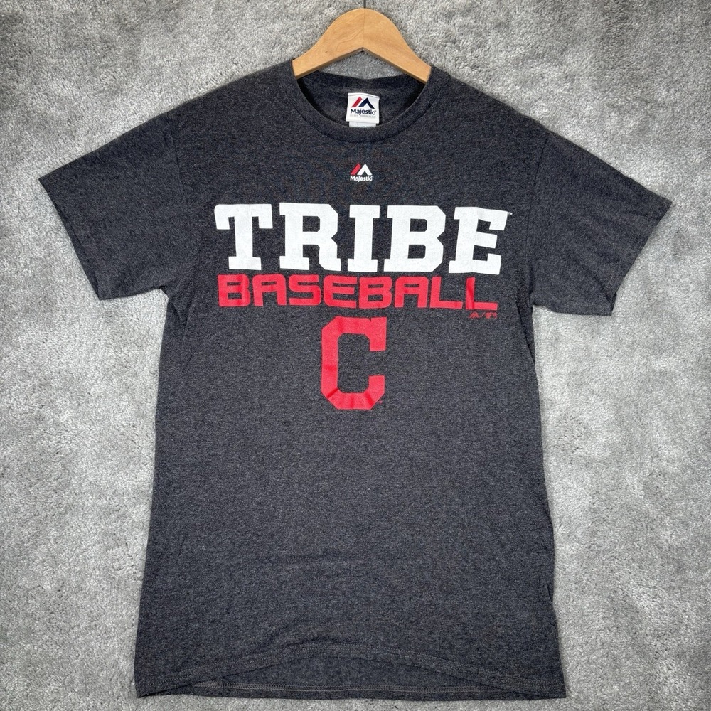 Cleveland Indians T Shirt Mens M Gray Tribe Time Graphic Short Sleeve Majestic